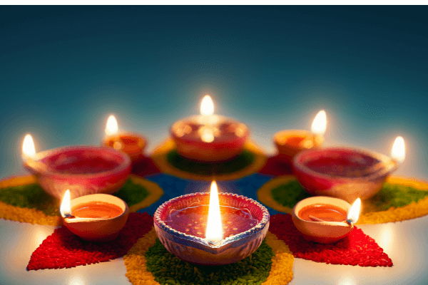 diwali candles diya in rangoli